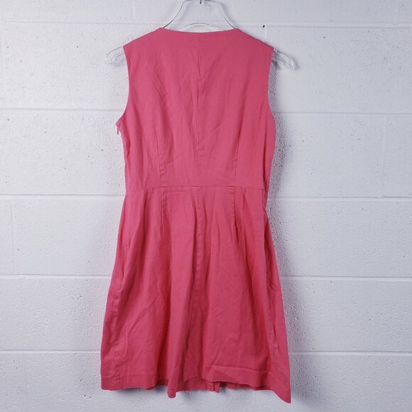 L.L. Bean Cotton Linen A-Line Sleeveless Dress Pink Size 2 Button Front - Picture 2 of 6